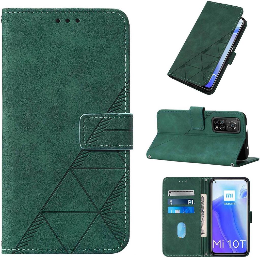 Xiaomi Poco M3 Pro 5G Hülle, Schlank Prägung Flip Leder Kartenfächer Schutzhülle mit Ständer für Xiaomi Redmi Note 10 5G / Poco M3 Pro 5G Grün