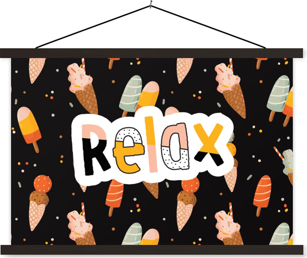 MuchoWow Textilposter Sommer - Eiscreme - Schwarz 60x40 cm mit schwarzem Rahmen - Hölzernes