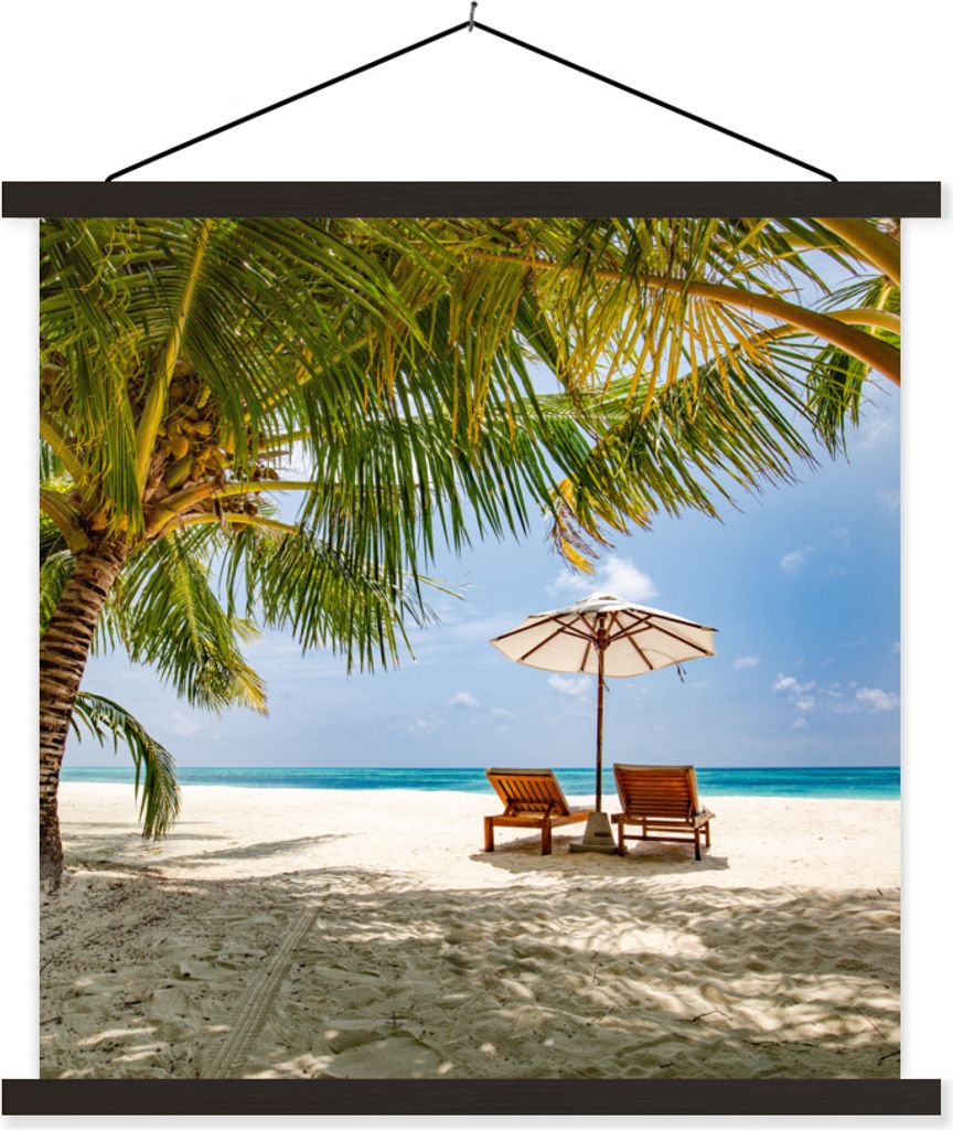 MuchoWow Textilposter Strand - Strandkorb - Sonnenschirm 60x60 cm mit schwarzem Rahmen - Posteraufhänger