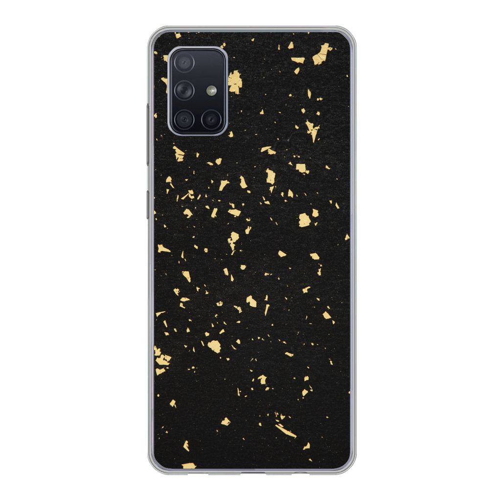 MuchoWow Handyhülle Schutzhülle Hülle für Samsung Galaxy A71 Goldene Flocken auf schwarzem Hintergrund Silikon Softcase Handy Hülle - Karten...