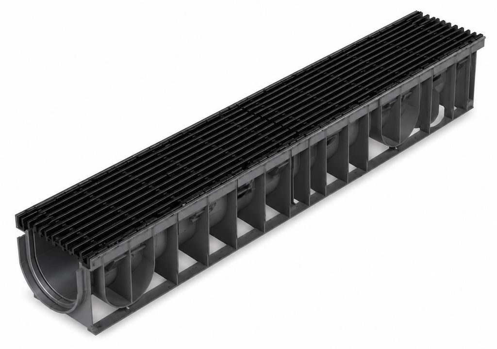 HAURATON RECYFIX PRO 100 Rinne Kl C Typ 01 1000x160x150mm Guss-Längsstabrost SW 9mm KTL-beschichtet, arretiert