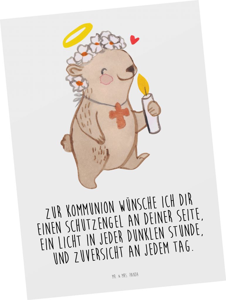 Mr. & Mrs. Panda Postkarte Bär Kommunion Mädchen - Weiß - Geschenk, Gott, Gläubig, Glauben, Postkarten, Ansichtskarte, einzelkarte, Liebe, Gru...
