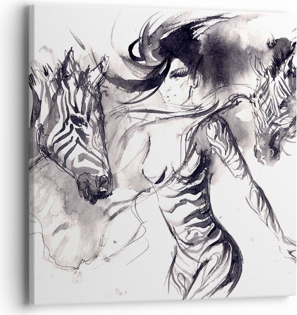 Bild auf Leinwand - Leinwandbild - Zebras Bewegung Eleganz weiblich - 40x40cm - Wand Bild - Wanddeko - Leinwanddruck - Bilder - Kunstdruck - Wandde...