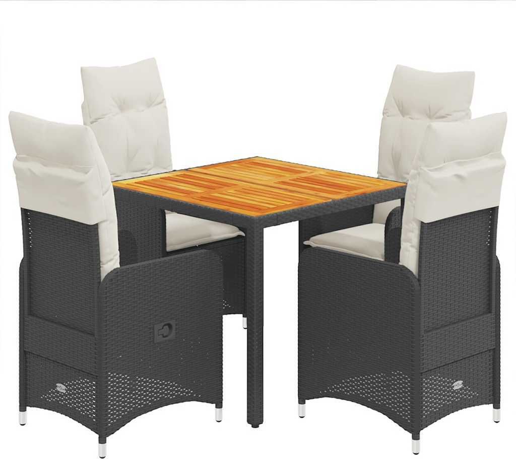vidaXL 5-tlg. Garten-Bistro-Set mit Kissen Schwarz Poly Rattan