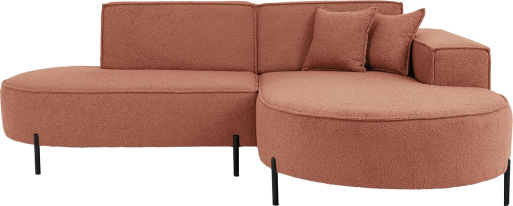 Ecksofa 3-Sitzer im Loft-Stil, Skandi-Design – L-Form, Ecke Rechts – Hohe Metallfüße – inkl. Dekokissen, weiches Boucle – Terra