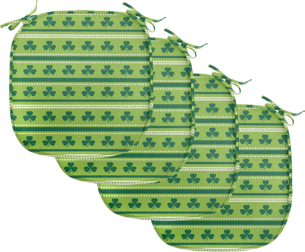 ABAKUHAUS Rivestimenti verdi per sedie da sala da pranzo, tradizionali trifogli irlandesi, cuscini decorativi impermeabili con cinturini per sedie da cucina, 40 cm x 40 cm, confezione da 4, verde chiaro e verde scuro
