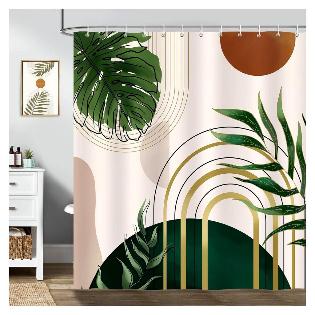 Duschvorhang Boho Blätter Abstrakt Modern 180 x 180 cm Wasserdicht Polyester Waschbar