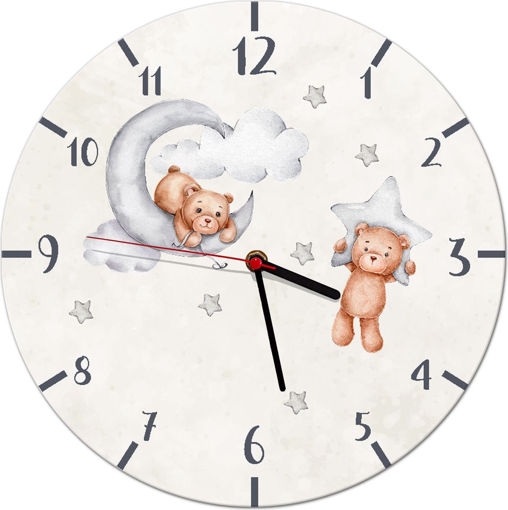 Dětské nástěnné hodiny šedé Teddy béžové dětské hodiny 30cm Obrázek produktu 