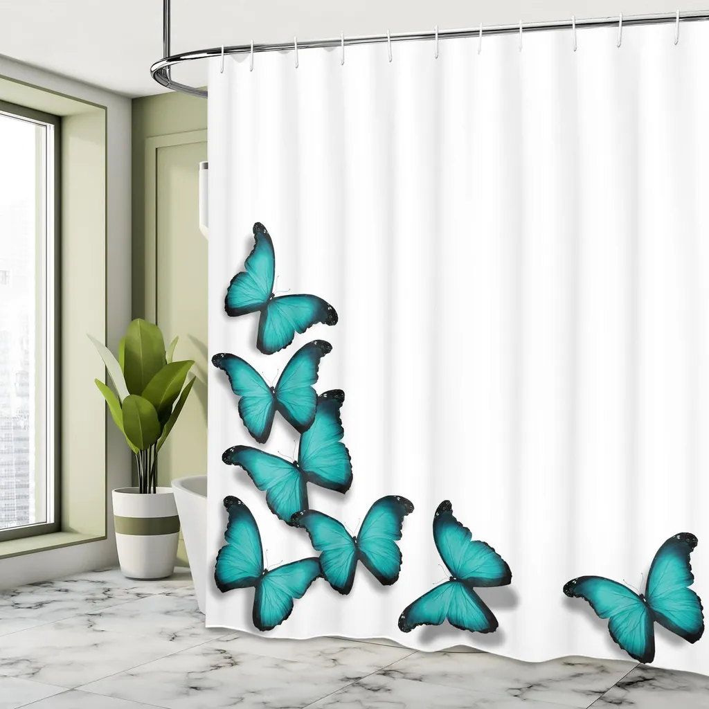 ABAKUHAUS Oceano Tenda Da Doccia, Relax Beach Resort Spa, Tessuto Set Di Decorazioni Per Il Bagno Con Ganci Per La Vasca Da Bagno 175 Cm X 200 Cm Turchese Blu Verde