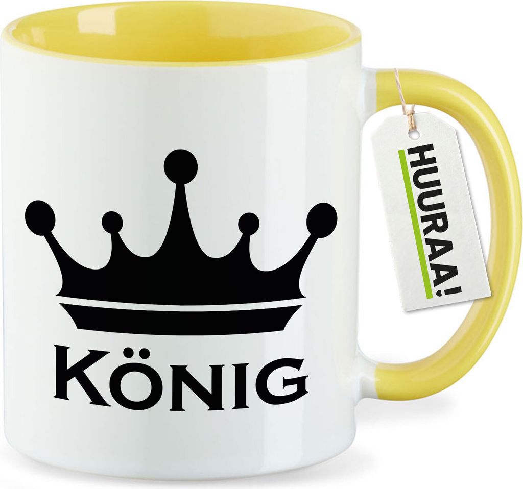Huuraa Kaffeetasse König Schützenkönig 330ml Gelb Keramik Kaffeebecher Geschenkidee