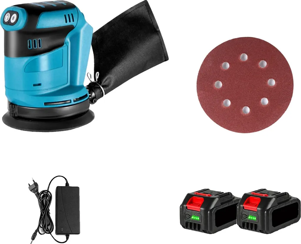 Ponceuse orbitale sans fil pour bois et métal, 2 batteries pour travaux DIY