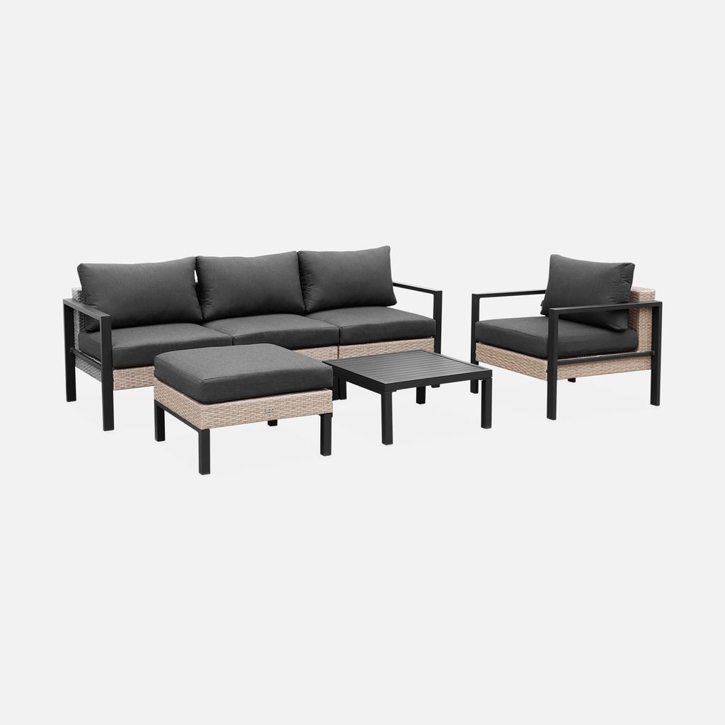 sweeek - Gartenlounge-Set Aluminium und Polyrattan, 5 Sitzplätze - Anthrazit