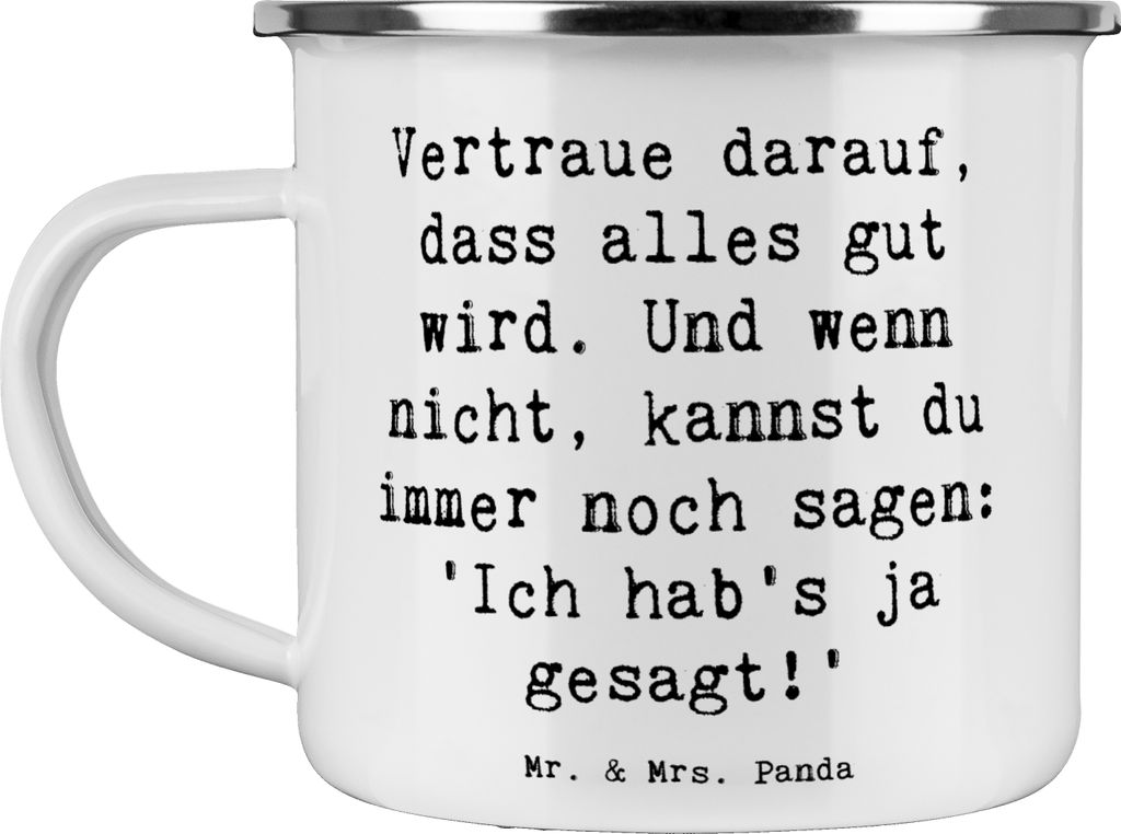 Mr. & Mrs. Panda Haferl Spruch Schutz & Vertrauen - Weiß - Geschenk, Emaille Tasse, Blechtasse, Gefühle, Fürsorge, Motivation, Zitat, Teebecher,...