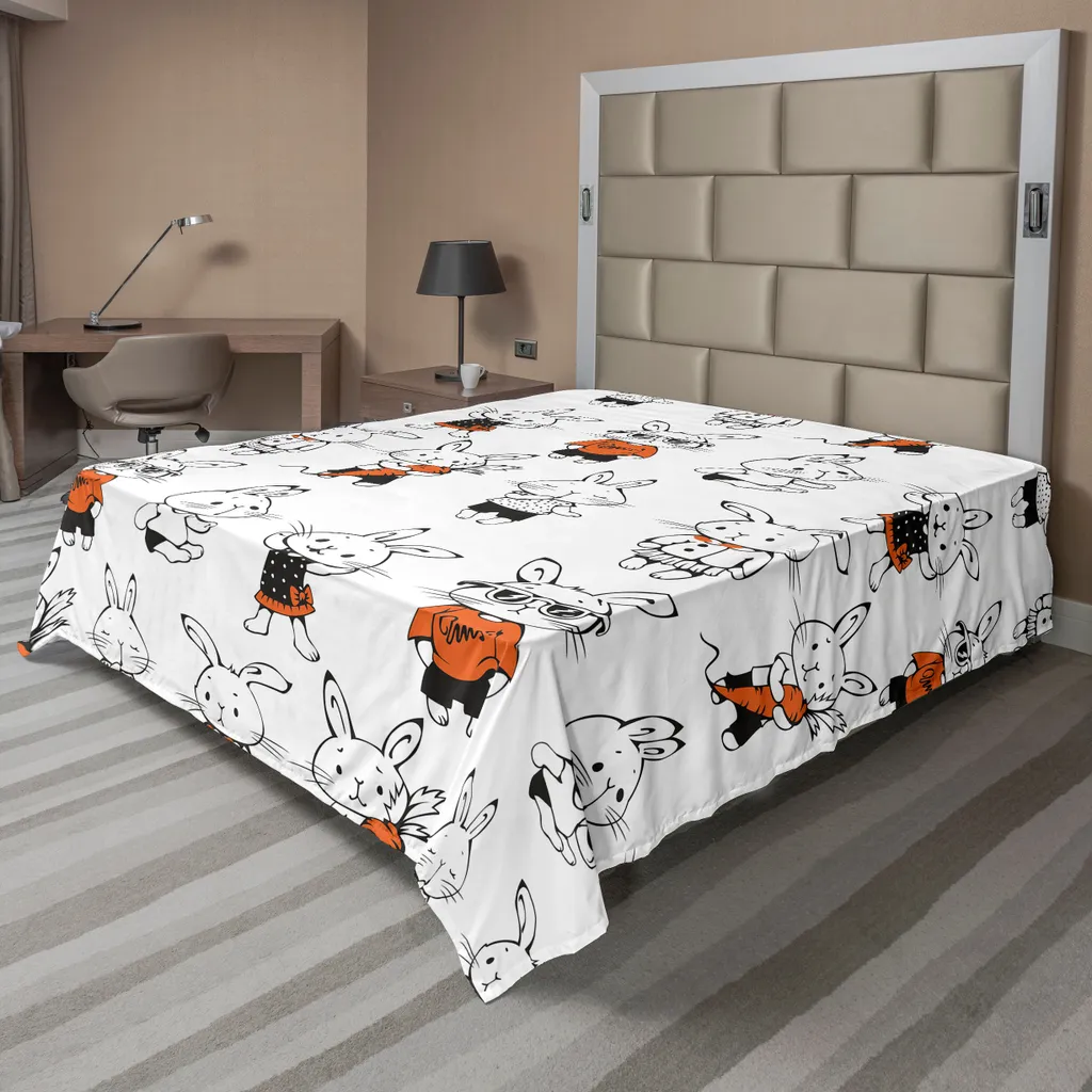 Drap Supérieur Doux Motif Lapins Funky Orange pour Lit 2 Personnes