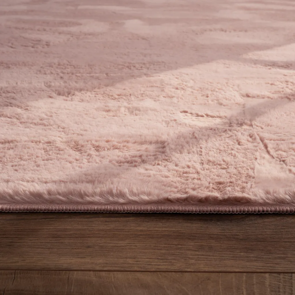 Tapis Rose Cocooning pour Chambre Fille Ø 120 cm Shaggy et Lavable - 2