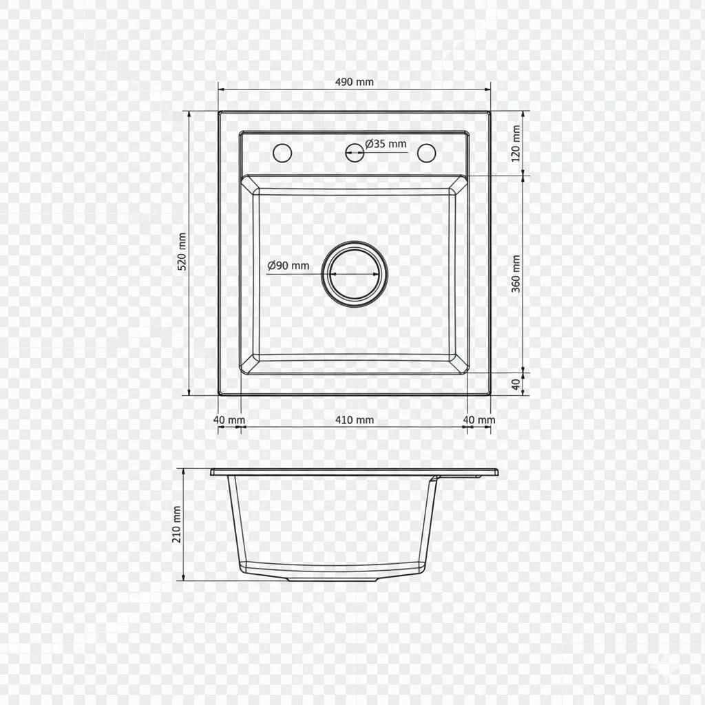 [Granitspüle 49x52 ]Küchenspüle Eckig Einbaugranitspüle Produktbild 