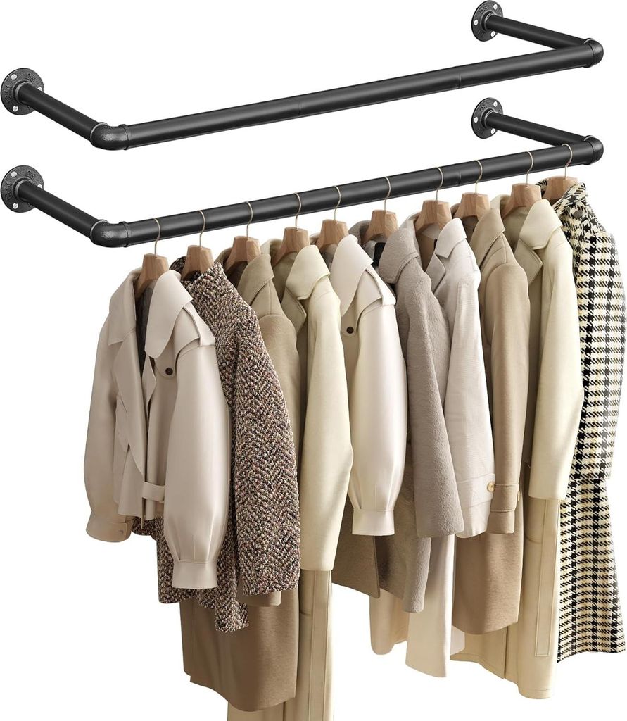 Songmics Kleiderstangen Wandmontage platzsparend Industrie-Design schwarz