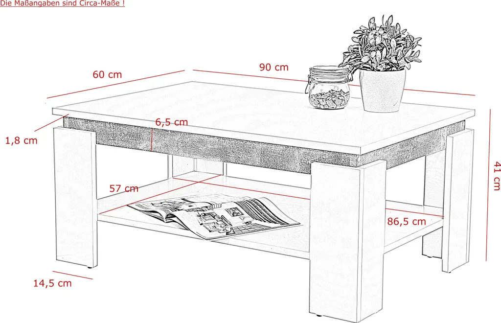 Table basse rectangulaire avec étagère basse effet béton Tim - 2