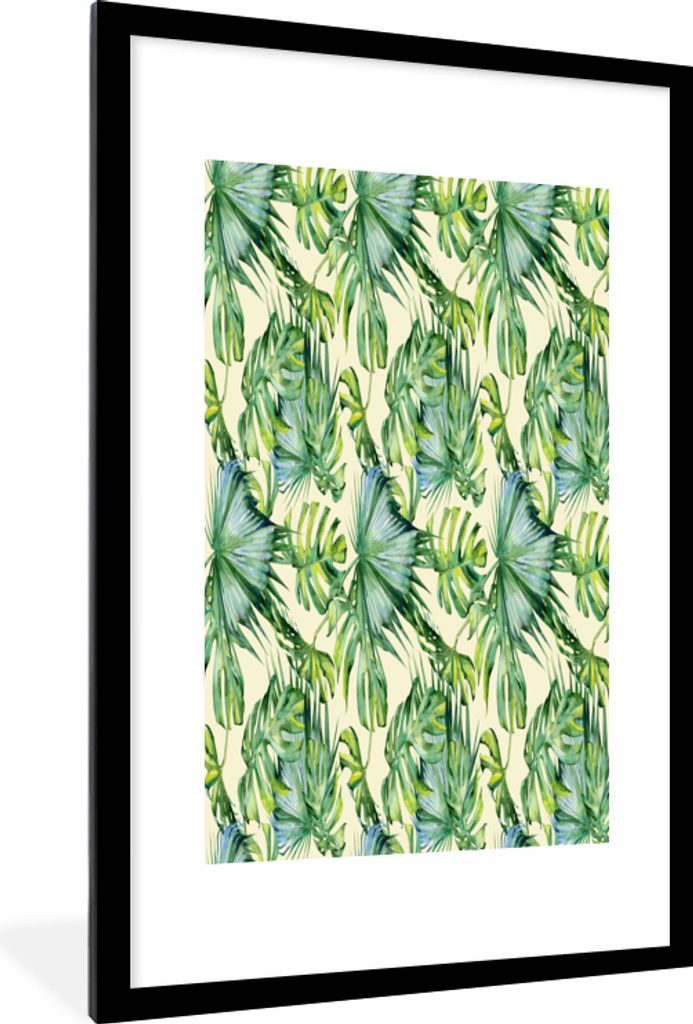 MuchoWow MuchoWow Gerahmtes Poster Vintage - Tropisch - Blätter 60x90 cm - Poster mit zchwarzem Bilderrahmen - Dekoration - Wandposter Wohnzim...