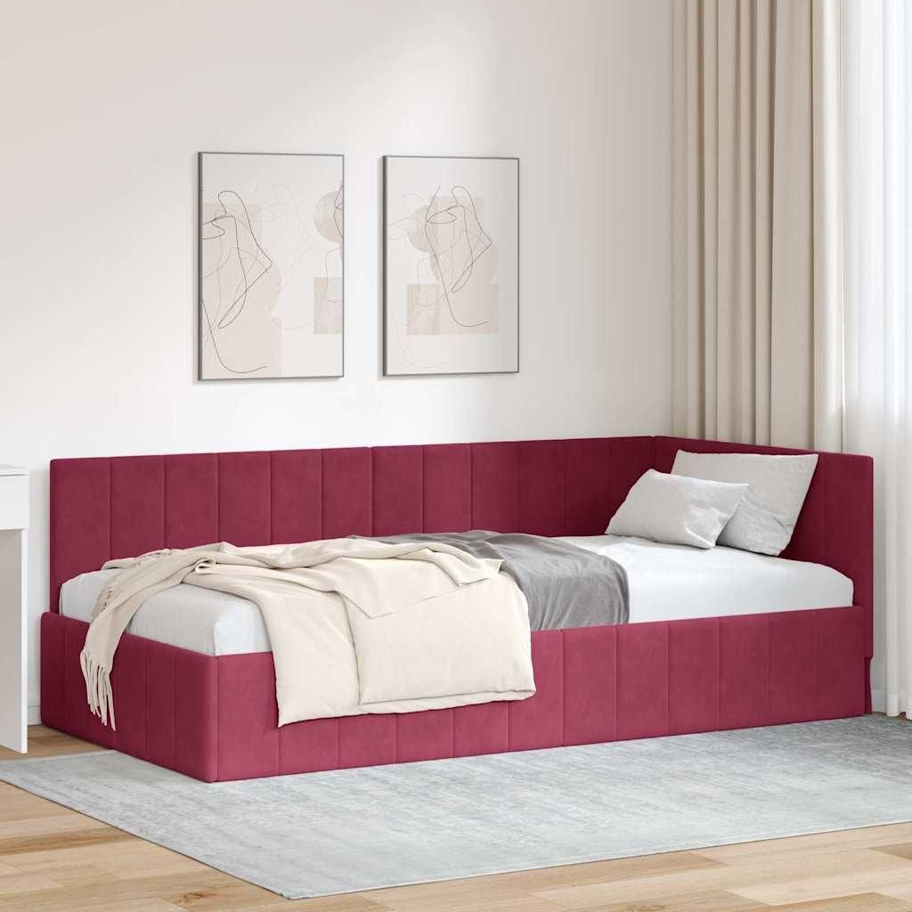 Maison Exclusive - Eckbettgestell mit Kopfteil Weinrot 100 cm x 200 cm Samt