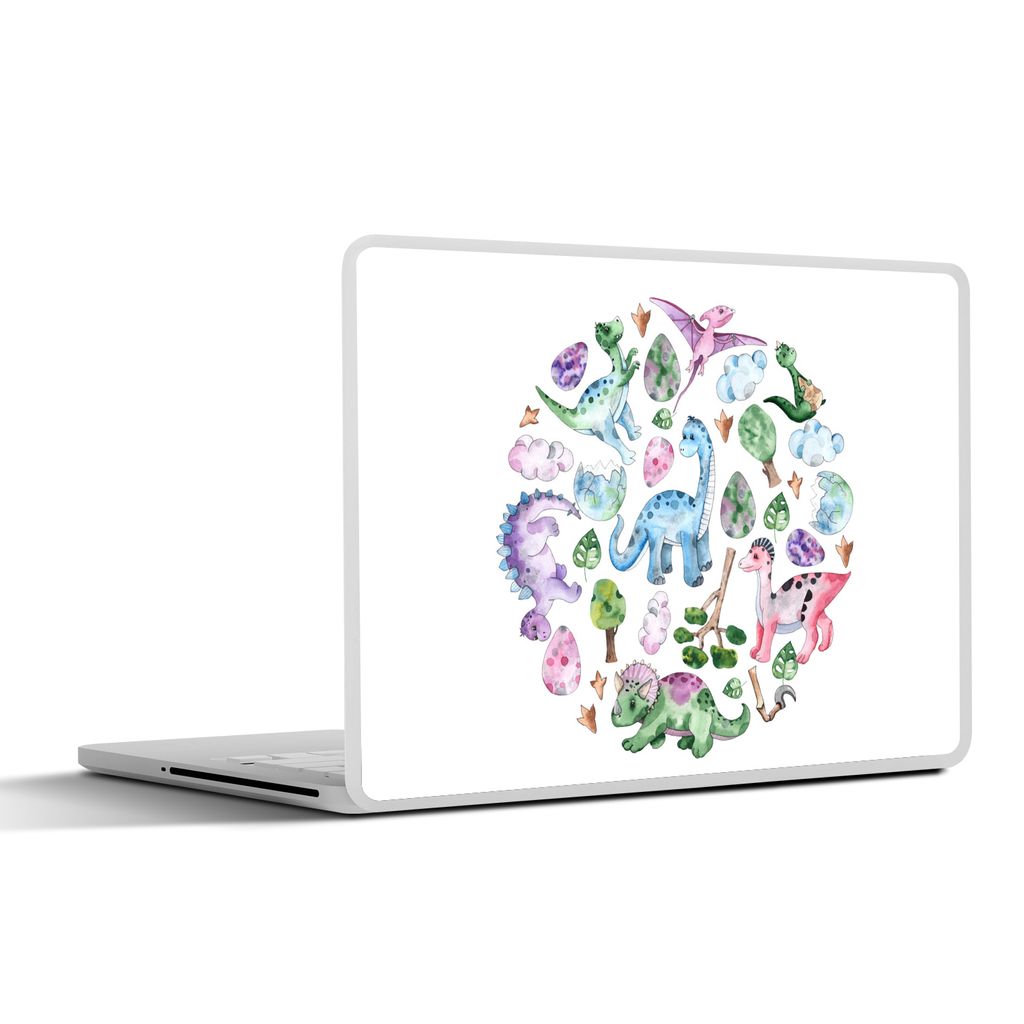 MuchoWow Laptop Aufkleber Sticker Cover Kinderzimmer - Kreis - Dinosaurier - Jungen - Mädchen - Kinder 30x22 cm - Laptop-Sticker