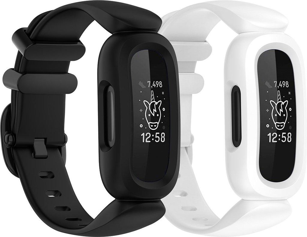 FFO2World 2er-Set weiche, hautfreundliche Silikonarmbänder für Fitbit Ace 3 / Inspire 2, wasserdicht & robust, Kinder-Ersatzarmband, Schwarz/Weiß