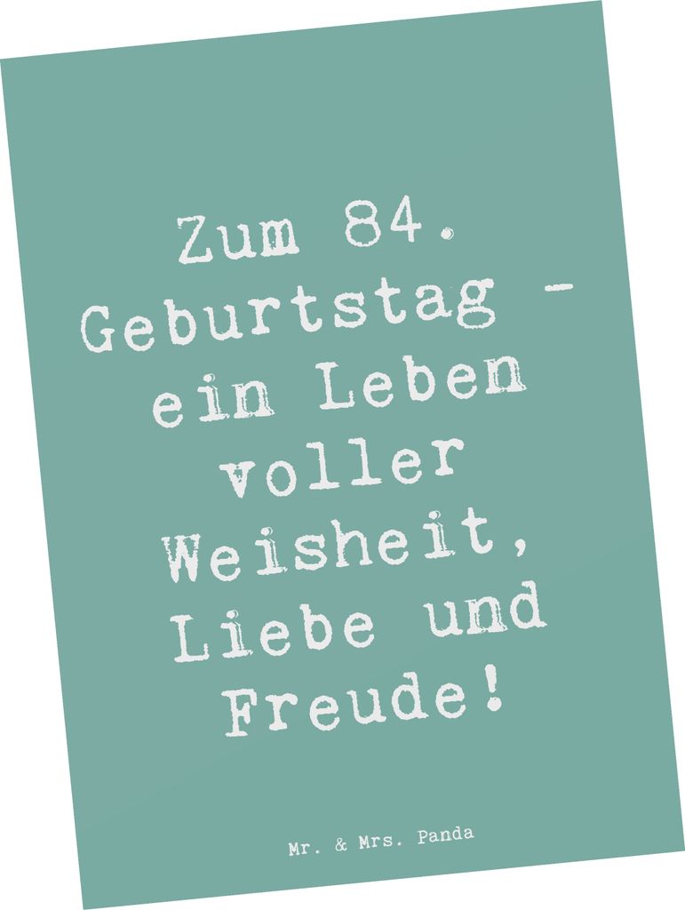 Mr. & Mrs. Panda Postkarte Spruch 84. Geburtstag - Meeresbrise - Geschenk, Alter, handgefertigt, Happy Birthday, Kunstkarten, Feierlichkeiten, Ansi...