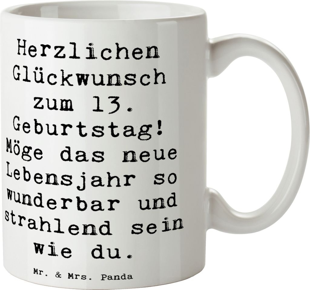 Mr. & Mrs. Panda Tasse Spruch 13. Geburtstag - Weiß - Geschenk, kaffeetasse keramik, Teetasse, Alter, Kindergeburtstag, warmer Worte, Becher, Pott...