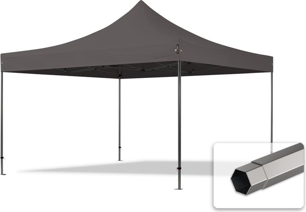 TOOLPORT 4x4m Stahl Faltpavillon, ohne Seitenteile, dunkelgrau