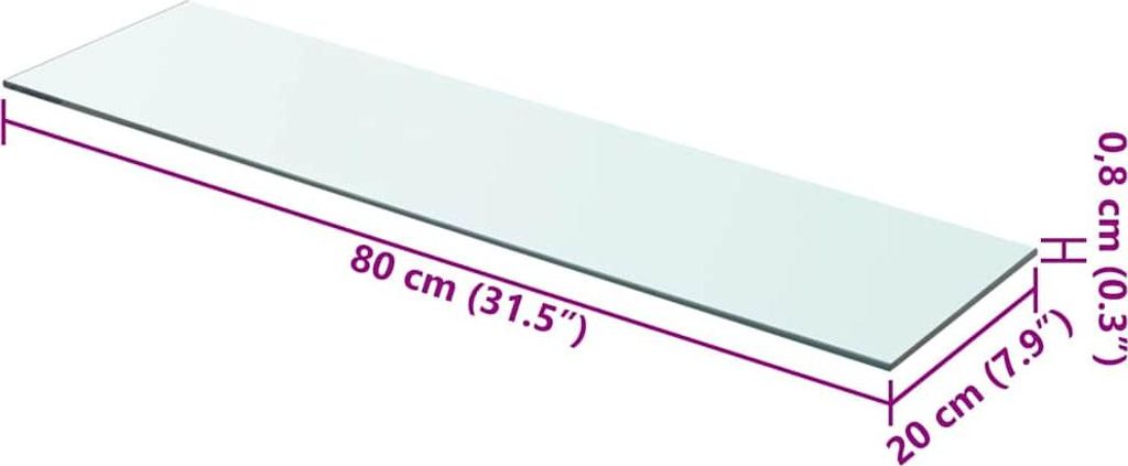 vidaXL Regalboden Glas Transparent 80x20 cm