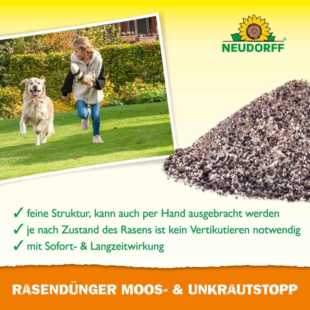 Neudorff RasenDünger Moos- & UnkrautStopp 18 kg für 360 m² Produktbild 