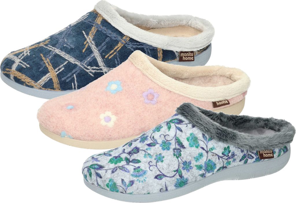 Manitu Damen Hausschuh Pantoffel farbenfrohes Muster gefütterte Innensohle , Größe:39 EU, Farbe:Grau
