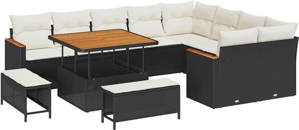 vidaXL Gartensofa-set 12 pcs Schwarz Poly-Rattan