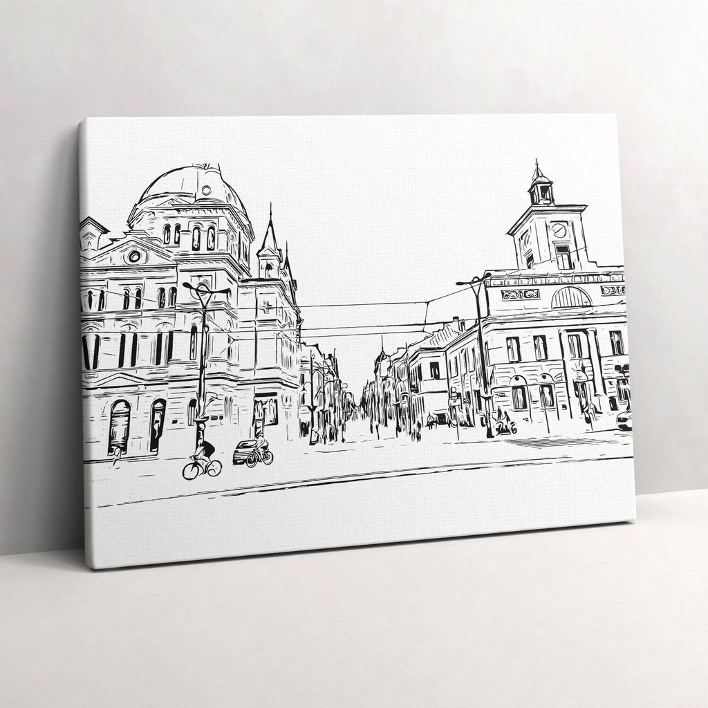 Illustration der Altstadt von Poznań – Leinwandbild Wandbild – 80x60 cm – Leinwandbilder – Wandbilder – Schlafzimmer – Flur