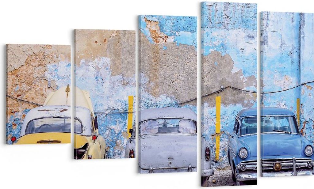Bild auf Leinwand - Leinwandbild - 5 Teile - Havanna Oldtimer Autos - 100x60cm - Wand Bild - Wanddeko - Wandbilder - Leinwanddruck - Bilder - Wandd...