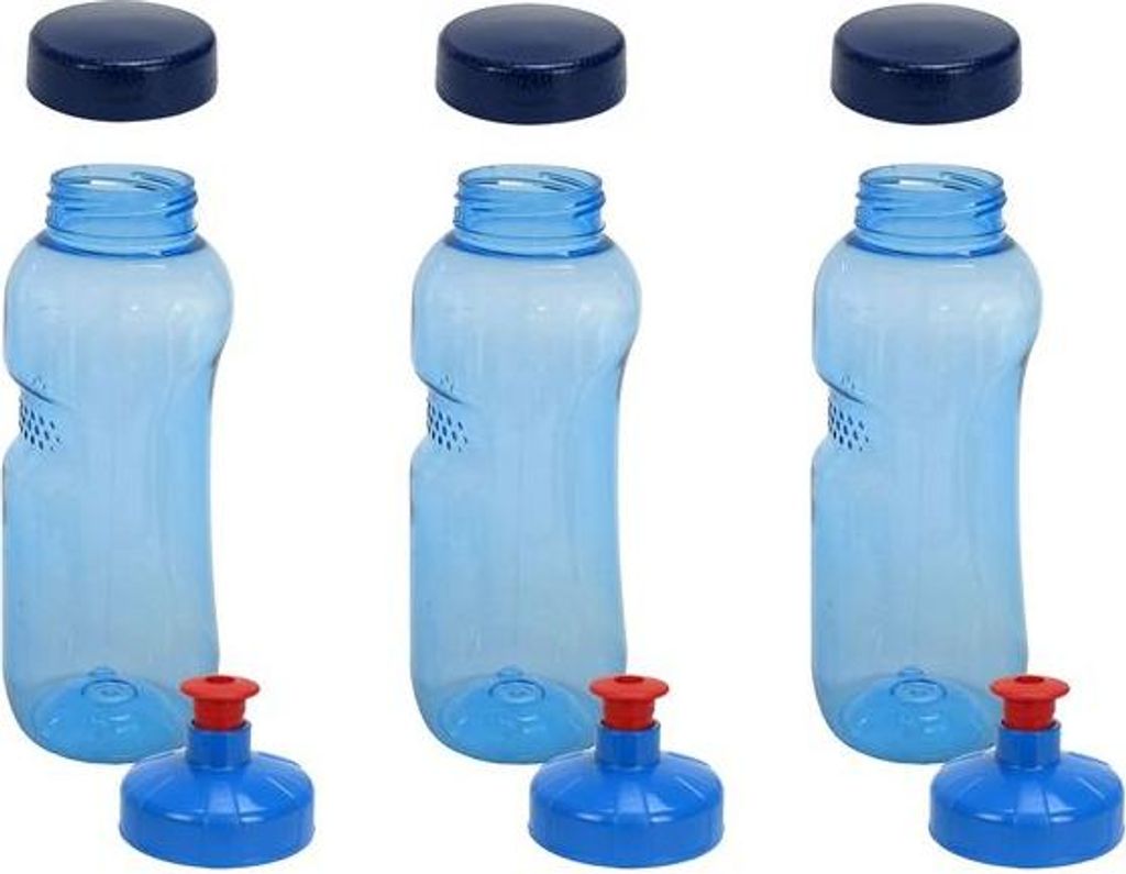 3x Kavodrink Tritan 0,5 L Wasserflasche (BPA frei) + 3x Trinkdeckel Push-Pull mit Trinknippel Flasche Sport