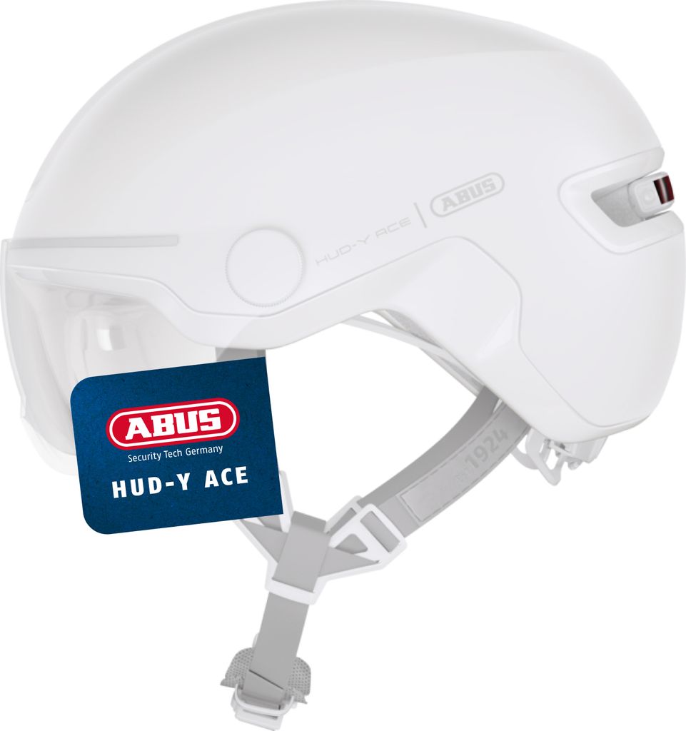 ABUS Stadthelm HUD-Y ACE - stylischer Fahrradhelm mit Visier und magnetischem, aufladbarem LED-Rücklicht - für Damen und Herren - pure white, Gr...