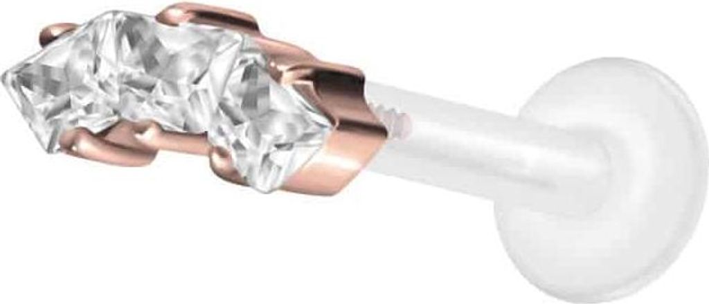Ohrpiercing, Nasenpiercing PTFE Labret mit Innengewinde + Titan-Aufsatz EINGEFASSTE KRISTALLTRAPEZE RoséGold Stablänge: 6mm | Stabstärke: 1,2mm ...