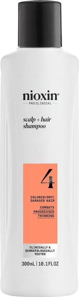 Nioxin Scalp + Hair System 4 Shampoo Deep Cleansing Shampoo for Damaged, Visibly Thinning Hair with Biotin, Caffeine & Niacinamide 300ml