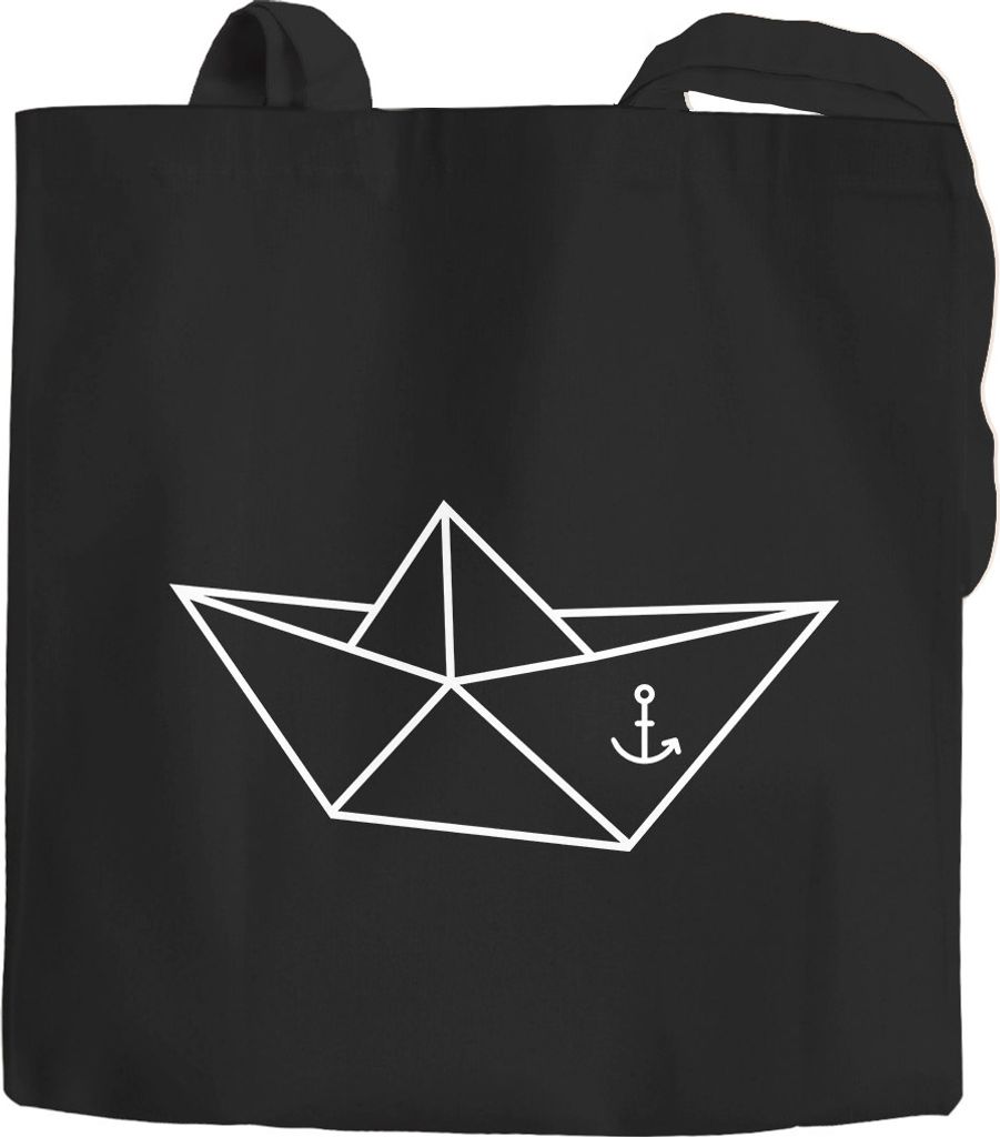 Jutebeutel Tragetasche Origami Schiffchen Anker Seemann Schiff Anchor Stoffbeutel Moonworks schwarz 2 lange Henkel