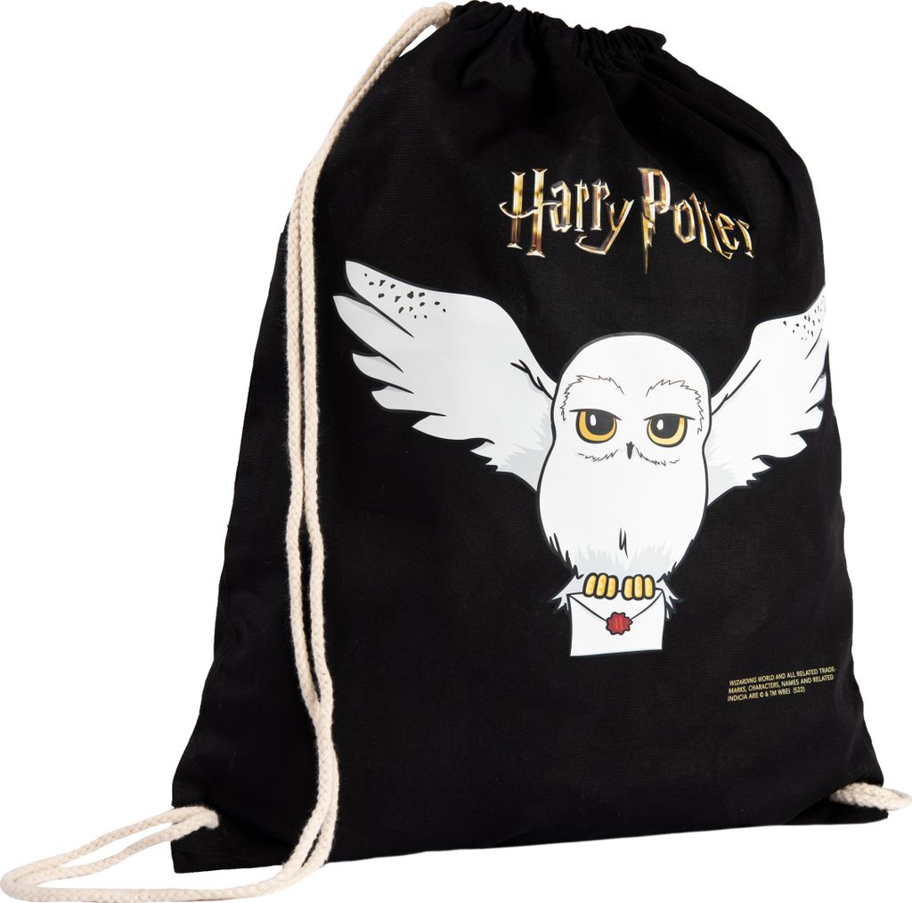 Harry Potter Turnbeutel - Hedwig Eule Stoffrucksack Stoffbeutel mit Kordelzug Schwarz