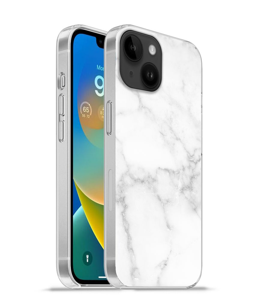 MuchoWow Handyhülle Schutzhülle Hülle für Apple iPhone 14 - Softcase Marmor - Weiß - Grau - Luxus - Marmoroptik - Stein Silikon Softcase Han...