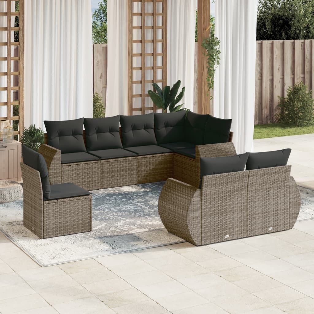 Design 8-tlg. Garten-Sofagarnitur mit Kissen Grau Poly Rattan, Gartensofas 2024 Neu