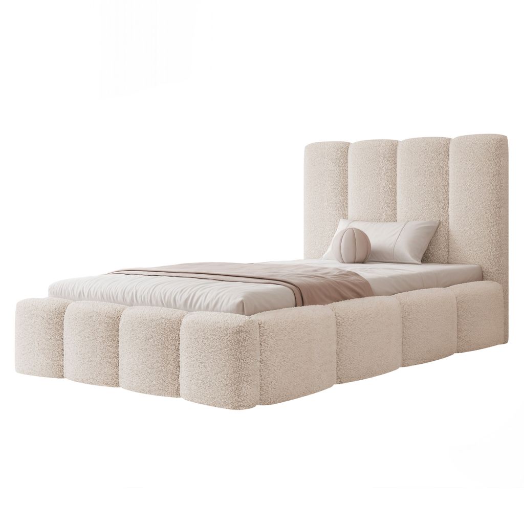 FURMEB24 Polsterbett MARO - 120 x 200 cm - CREME teddystoff Produktbild 