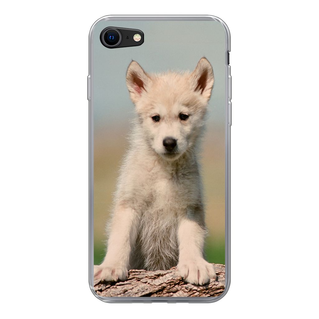 MuchoWow Handyhülle Schutzhülle Hülle für iPhone 8 Wolf - Kind - Holz Silikon Softcase Handy Hülle - Schutzhaube