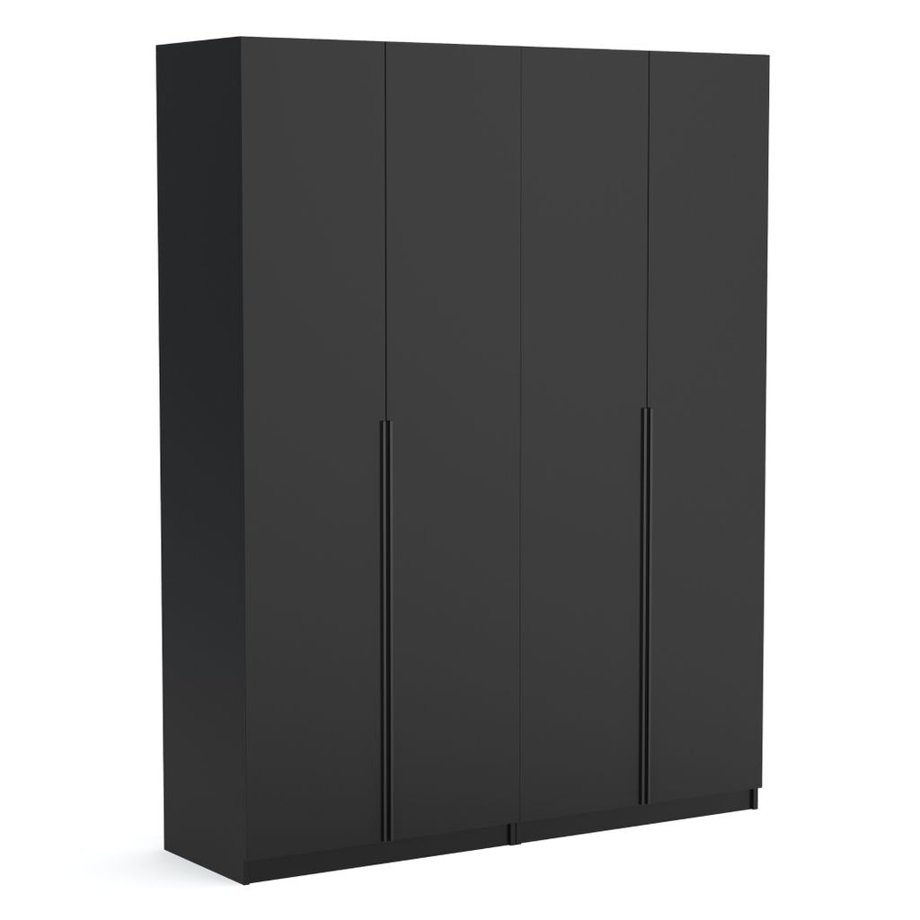 Kleiderschrank Pablo 180cm, schwarz matt, Drehtürenschrank, Farbauswahl, 180x54x234 cm 4-türig