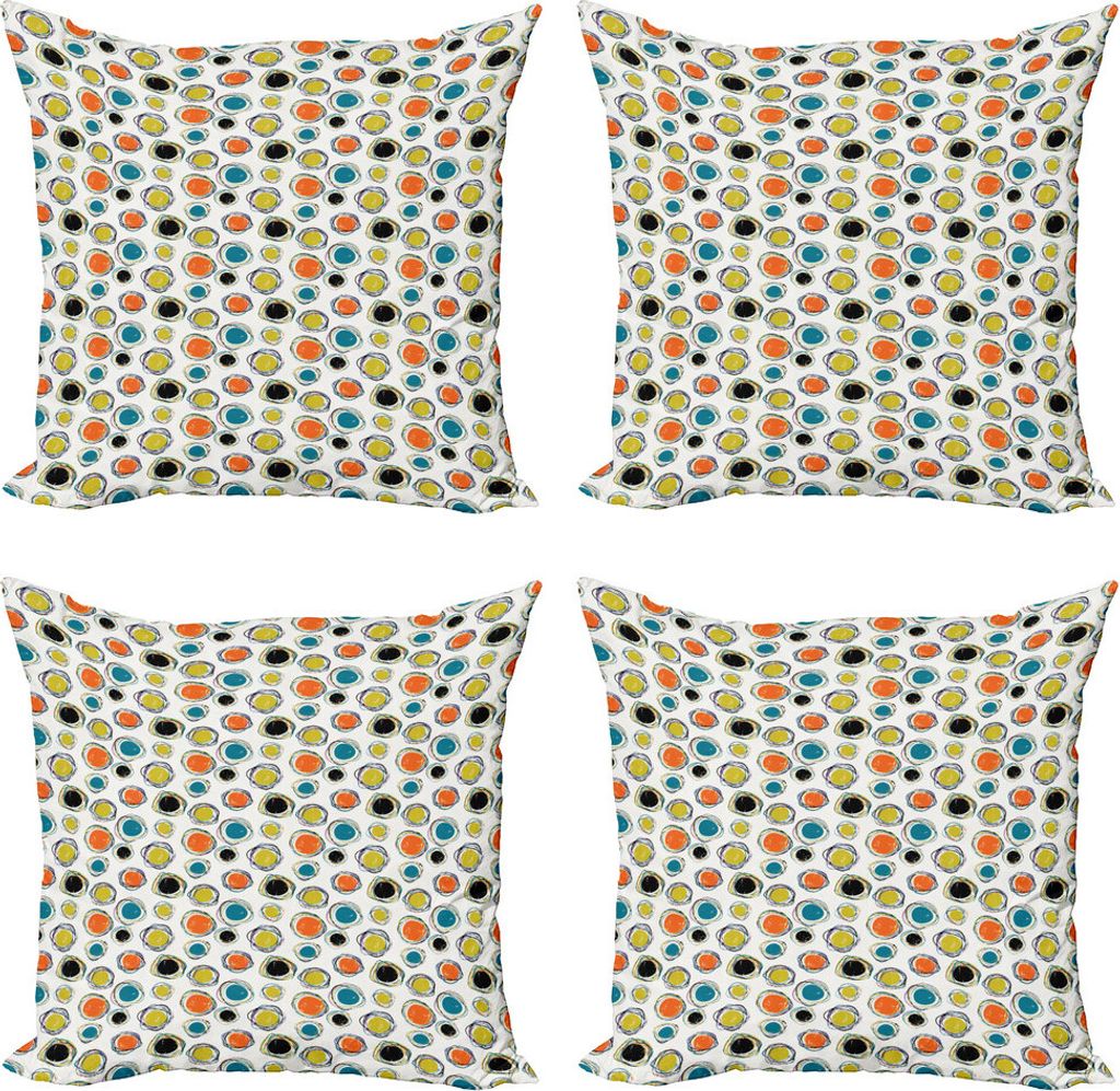 ABAKUHAUS abstrakte Geometrie Kissenbezug Set (4 Stück), Scribbles Kreise, Moderner Doppelseitiger Digitaldruck, 45 cm x 45 cm, weiß Multicolor