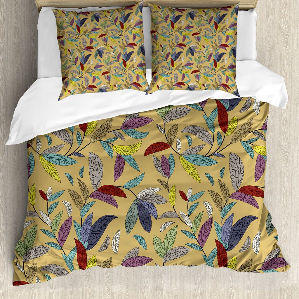 ABAKUHAUS Blume Bettbezug, Hand gezeichnet Blatt-Strudel, Milbensicher Allergiker geeignet mit Kissenbezügen, 200 cm x 200 cm - 80 x 80 cm, Mehrfa...