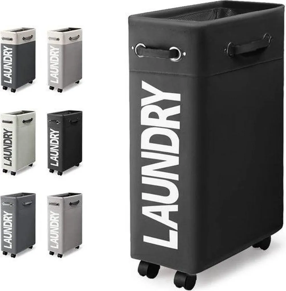 Panier à linge pliable avec roulettes 45 L noir - Bac à linge fin mobile