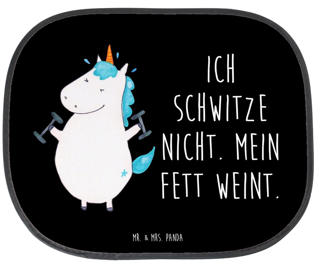 Mr. & Mrs. Panda Sonnenblende Auto Einhorn Fitness - Schwarz - Geschenk, fenster sonnenschutz, Sixpack, Gym, für Autoscheiben, blendschutz, Fürs,...